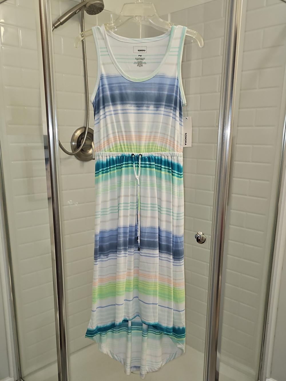 Sonoma Striped Tank Drawstring Maxi Dress in Blue, Green, White. NWT. - Picture 7 of 7
